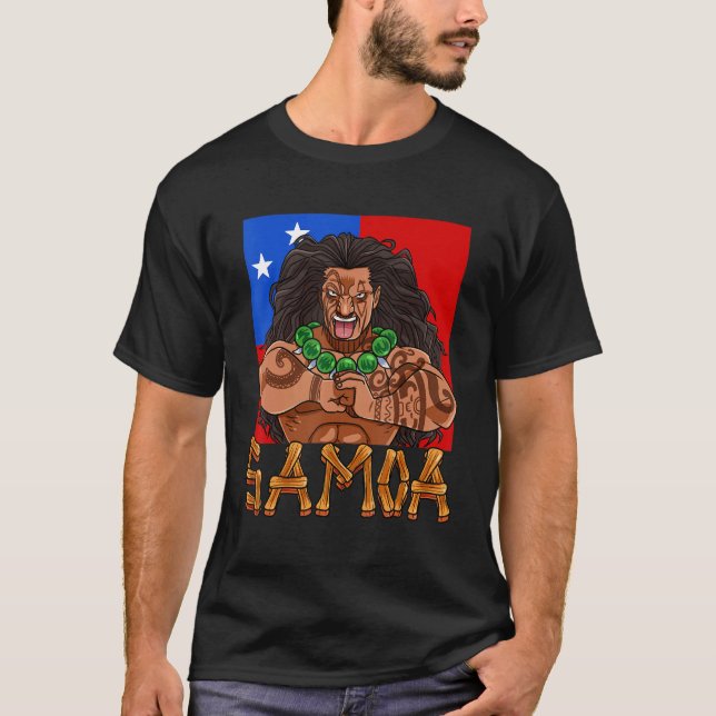 Samoan Pride Polynesian Warrior Samoa Flag T-Shirt (Front)