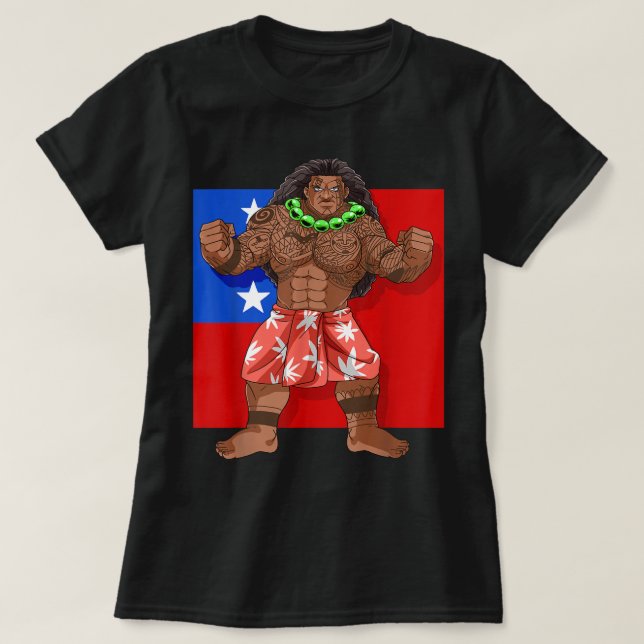 Samoan Pride Polynesian Warrior Samoa Flag T-Shirt (Design Front)