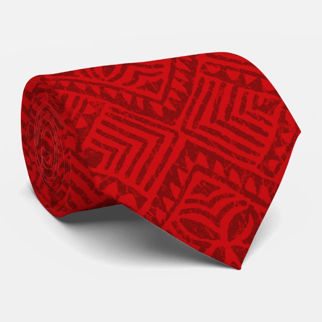 Samoan Tapa Tropical Red Two-sided Printed Tie (Rolled)