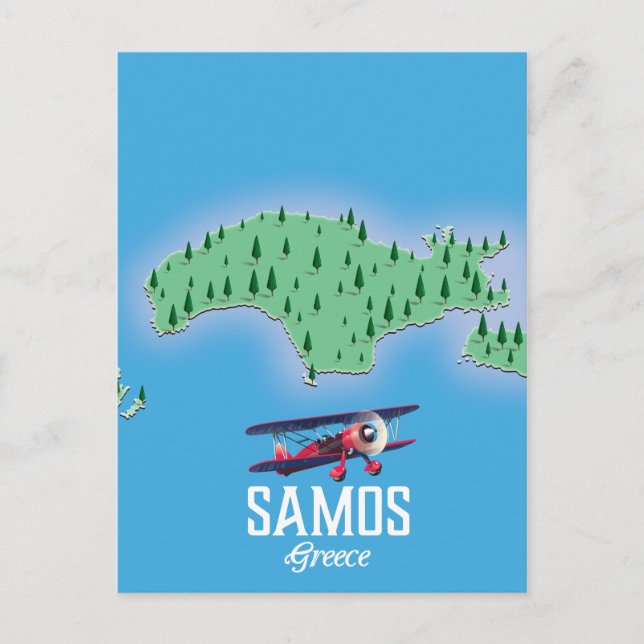 Samos Greek Island map Postcard (Front)