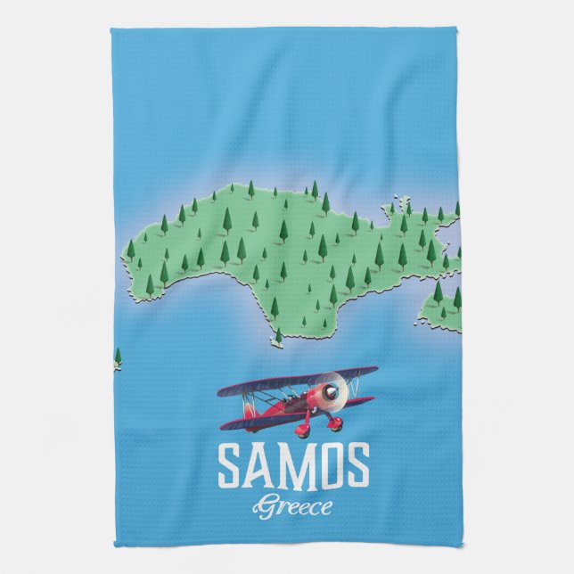 Samos Greek Island map Tea Towel (Vertical)