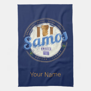 Samos island in Greece retro vintage vacation Tea Towel