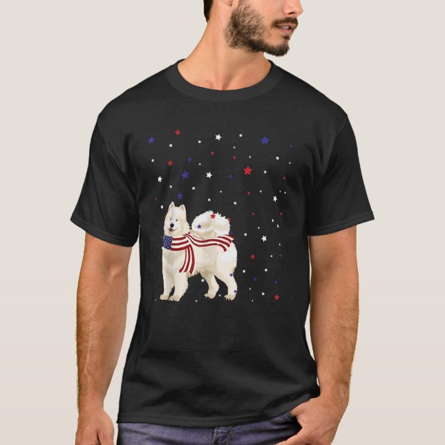 Samoyed American Flag Scarf Patriotic 4th Of July  T-Shirt (Front)