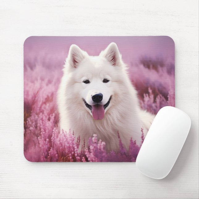 Samoyed and heather mouse mat (With Mouse)