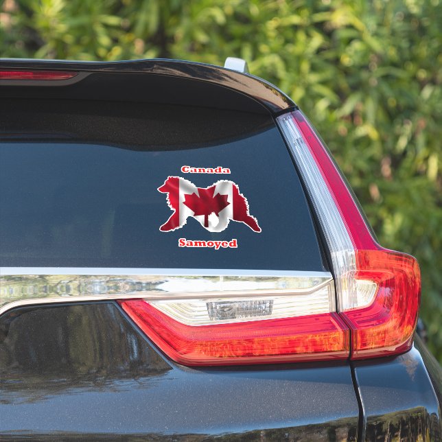 Samoyed & Canada Flag   Custom-Cut Vinyl Stickers (Car Side)