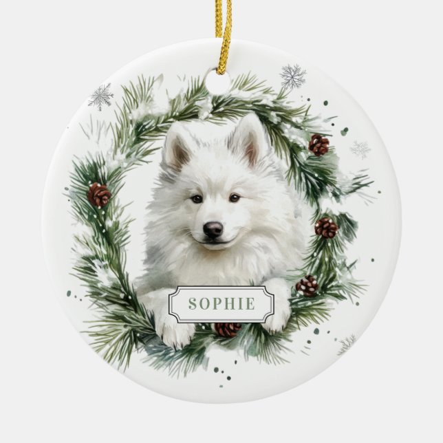 Samoyed Ceramic Circle Ornament (Front)