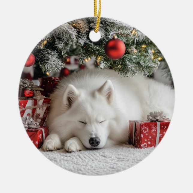 Samoyed Christmas Ceramic Tree Decoration (Front)