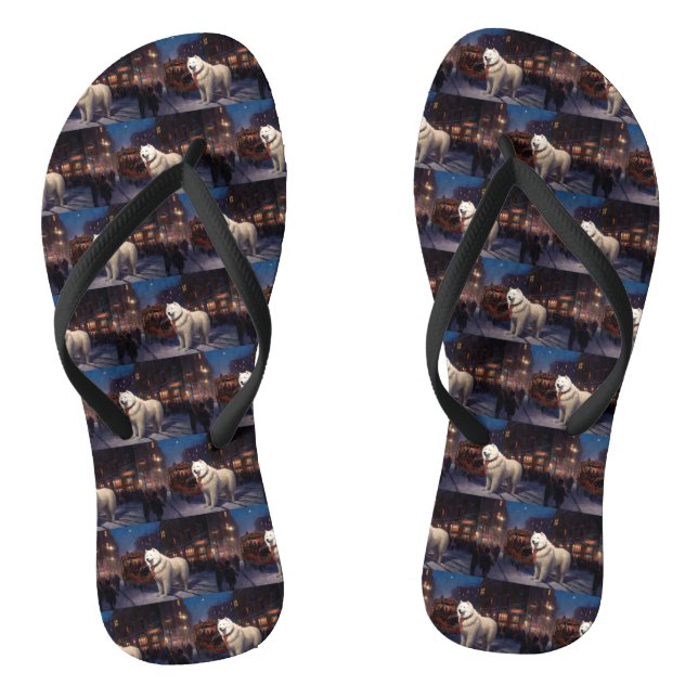 Samoyed Christmas Festive Season  Flip Flops (Footbed)