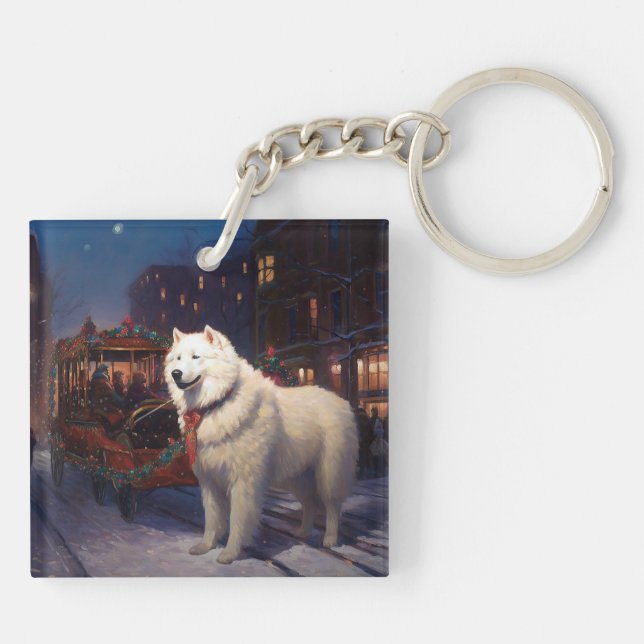 Samoyed Christmas Festive Season  Key Ring (Back)