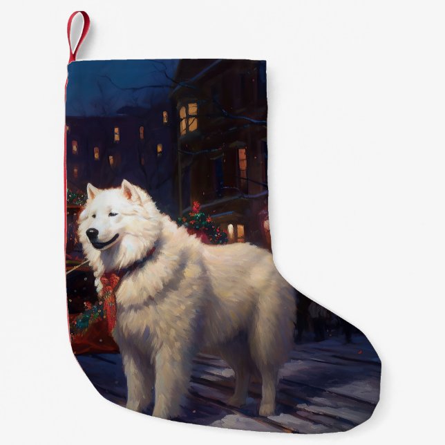 Samoyed Christmas Festive Season  Small Christmas Stocking (Front)