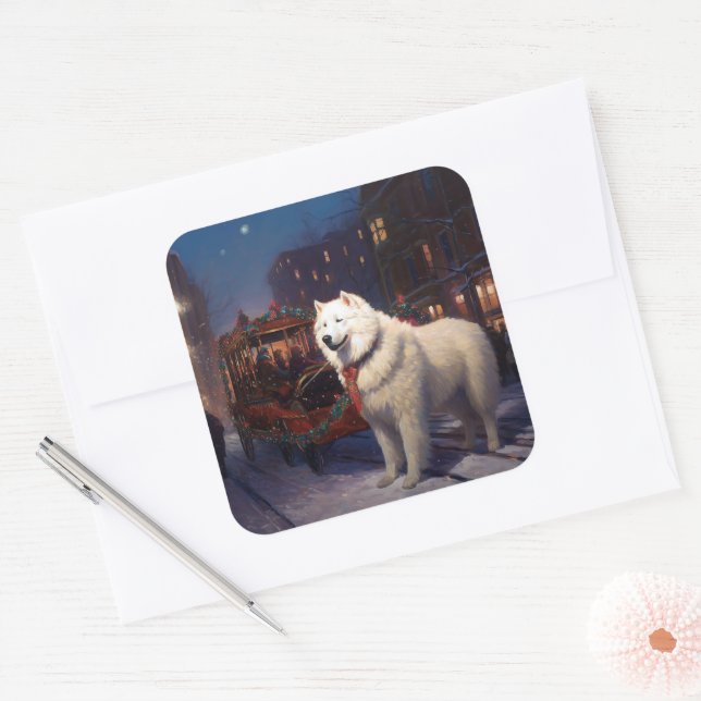 Samoyed Christmas Festive Season  Square Sticker (Envelope)