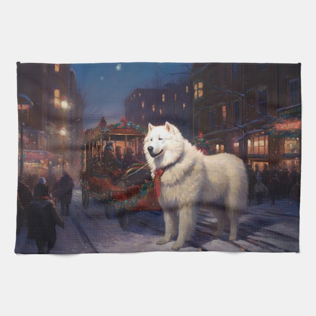 Samoyed Christmas Festive Season  Tea Towel (Horizontal)