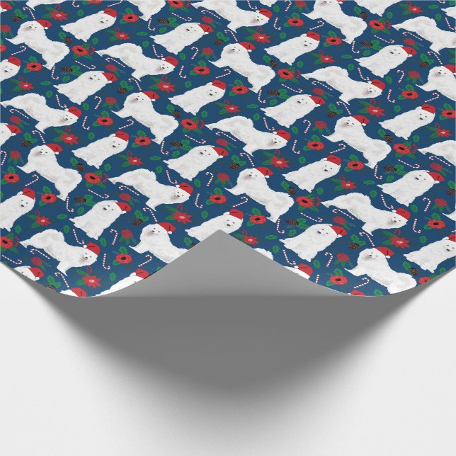 Samoyed Christmas Floral Wrapping Paper (Corner)