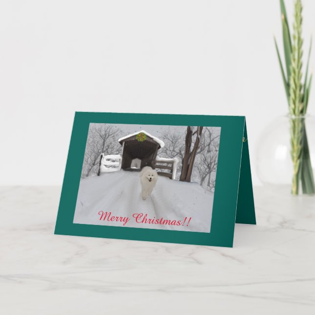 Samoyed Christmas Greeting Card, 7" X 5" Holiday Card (Front)