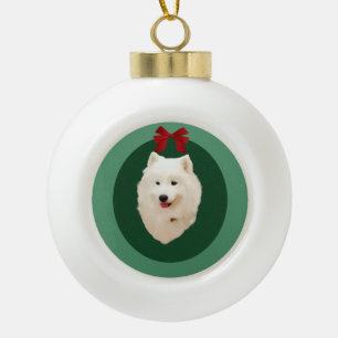 Samoyed Christmas Holiday  Ornament;Unsigned Ceramic Ball Christmas Ornament