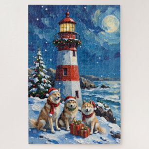 Samoyed Christmas Lighthouse Holiday Jigsaw Puzzle