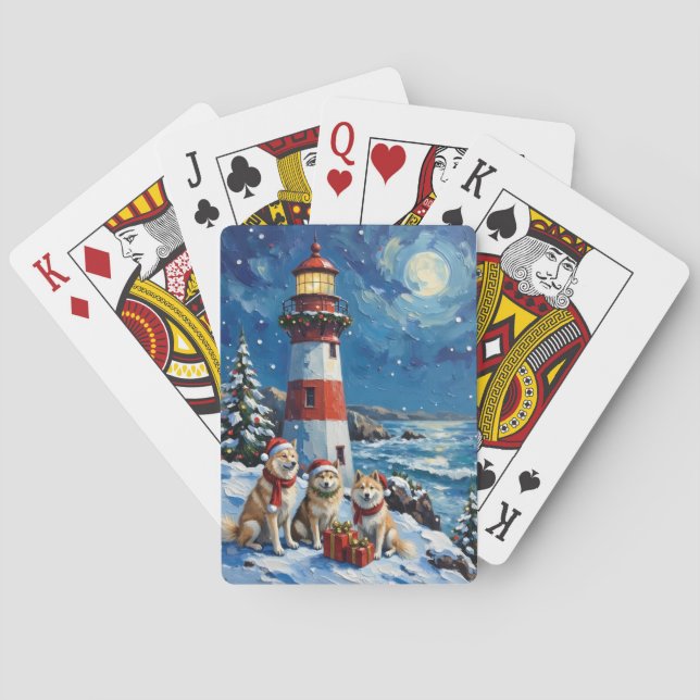 Samoyed Christmas Lighthouse Holiday Playing Cards (Back)