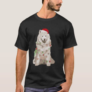 Samoyed Christmas Lights Xmas Dog Lover Santa Hat T-Shirt