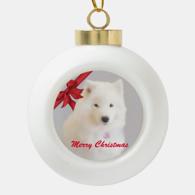 Samoyed Christmas Ornament; Ceramic Ball Ceramic Ball Christmas Ornament (Front)