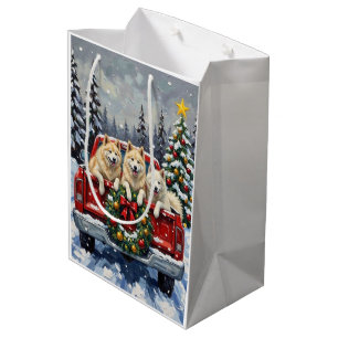 Samoyed Christmas Red Truck Holiday Medium Gift Bag