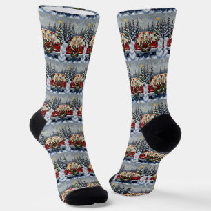 Samoyed Christmas Red Truck Holiday Socks