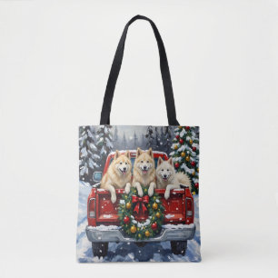 Samoyed Christmas Red Truck Holiday Tote Bag