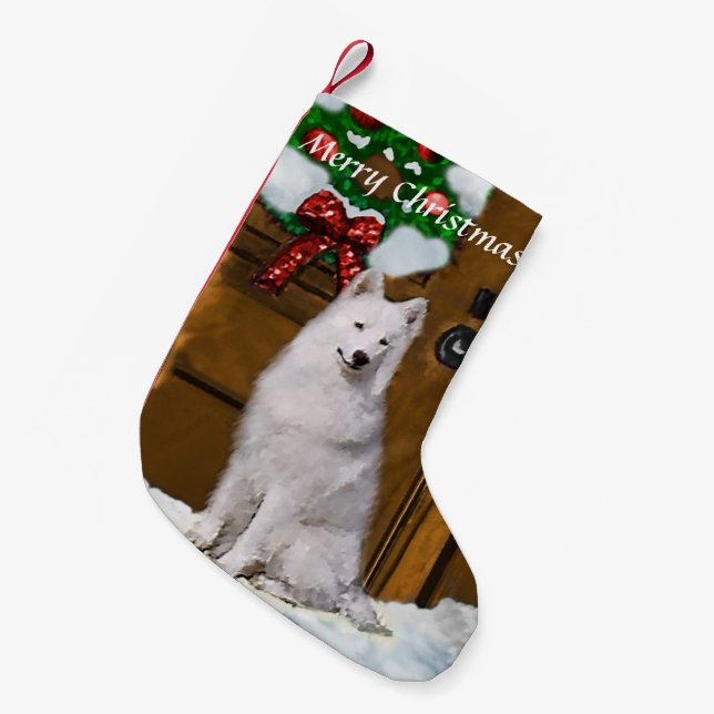 Samoyed Christmas Small Christmas Stocking (Front (Hanging))