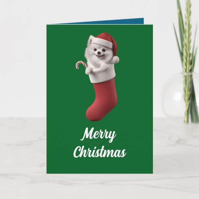Samoyed Christmas Stocking Card (Front)