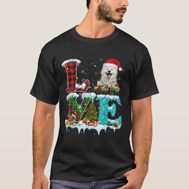 Samoyed Christmas Tree Lights Santa Dog Xmas  T-Shirt (Front)