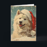 Samoyed christmas vintage personalised holiday card<br><div class="desc">Wishing you a pawsitively festive season! This Christmas card features an adorable Samoyed donning a Santa hat, spreading cheer with its fluffy charm. The whimsical image captures the spirit of the holidays, promising warmth and joy. Send your loved ones a furry dose of holiday happiness with this heartwarming card, as...</div>