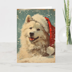 Samoyed christmas vintage personalised holiday card