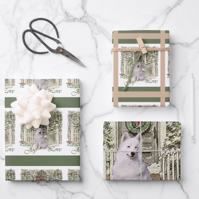 Samoyed Christmas Wrapping Paper Sheet (Front)