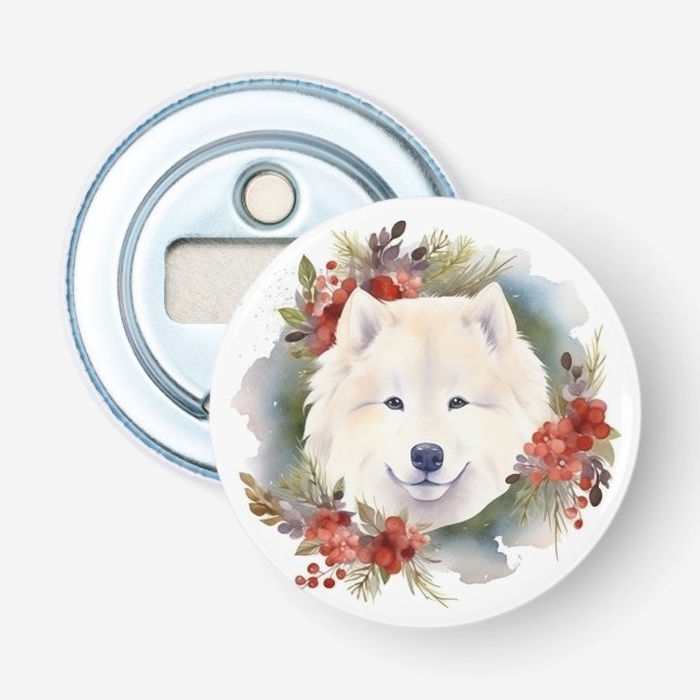 Samoyed Christmas Wreath Festive Pup  Bottle Opener (Front)