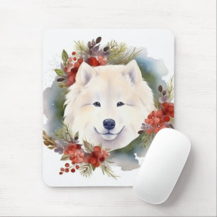 Samoyed Christmas Wreath Festive Pup Mouse Mat