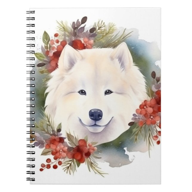 Samoyed Christmas Wreath Festive Pup  Notebook (Front)