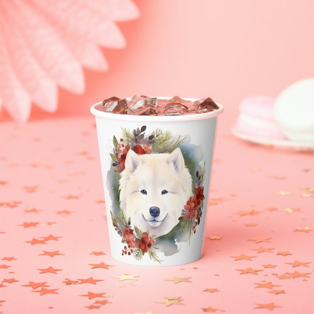 Samoyed Christmas Wreath Festive Pup  Paper Cups (Insitu)