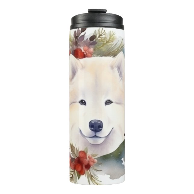 Samoyed Christmas Wreath Festive Pup  Thermal Tumbler (Front)