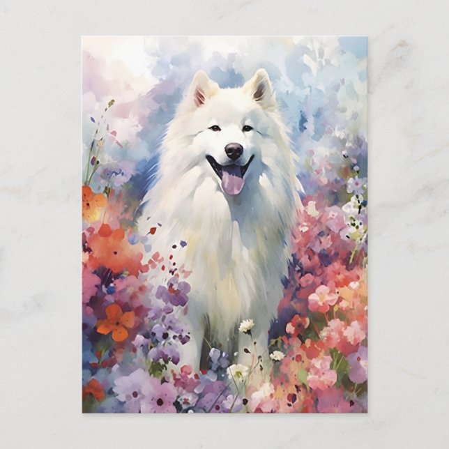 Samoyed colourful watercolor artwork postcard (Front)