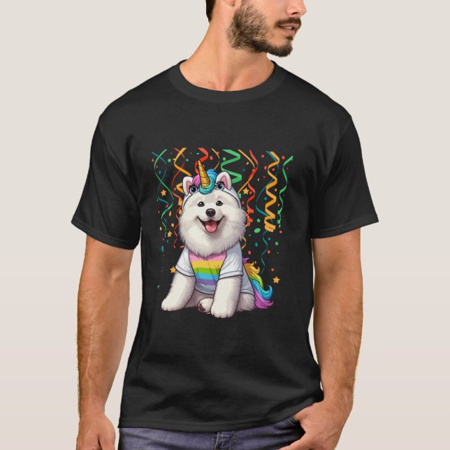 Samoyed Cosplay Coloful Unicorn Birthday Kids Todd T-Shirt (Front)