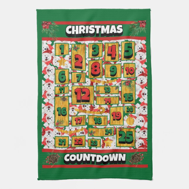 Samoyed Countdown Christmas Advent Calendar Dog Tea Towel (Vertical)