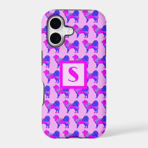 Samoyed Cute Dog Pink & Blue Silhouette Monogram