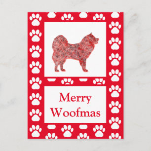 Samoyed Cute Dog Silhouette Red Merry Christmas Postcard