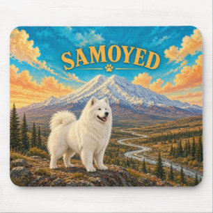 Samoyed, Denali Slope Vintage Watercolor Mouse Mat