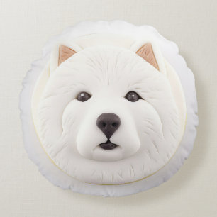 Samoyed Dog 3D Inspired Round Cushion
