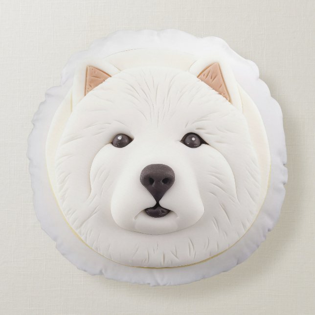 Samoyed Dog 3D Inspired Round Cushion (Front)
