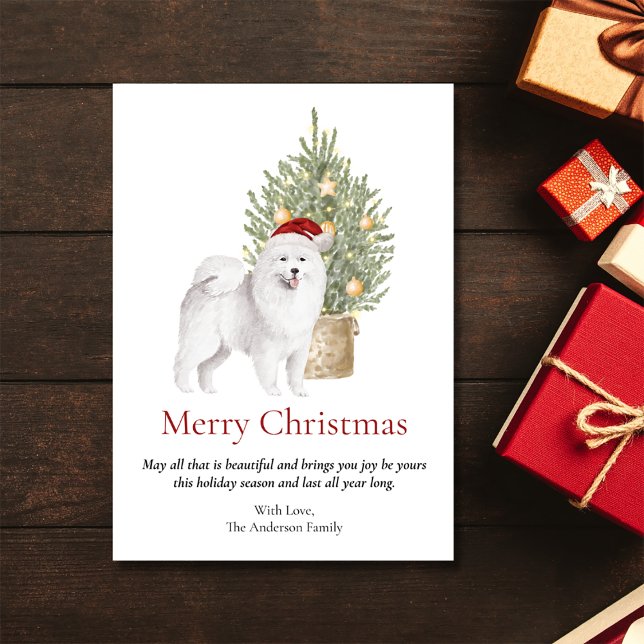 Samoyed Dog and Christmas Tree Pet Holiday Card (Creator Uploaded)