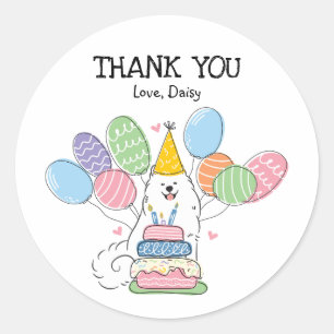 Samoyed Dog Birthday Party Favour Tags Sticker