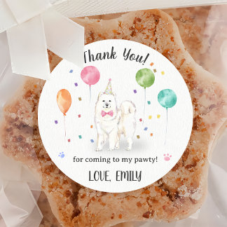Samoyed Dog Birthday Thank You Classic Round Sticker