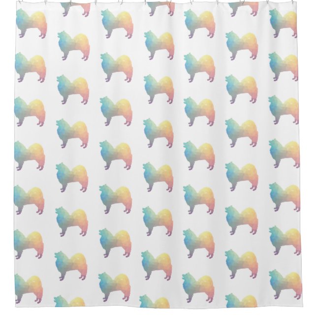 Samoyed Dog Breed Geo Silhouette Pastel Shower Curtain (Front)