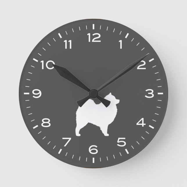 Samoyed Dog Breed Silhouette Round Clock (Front)